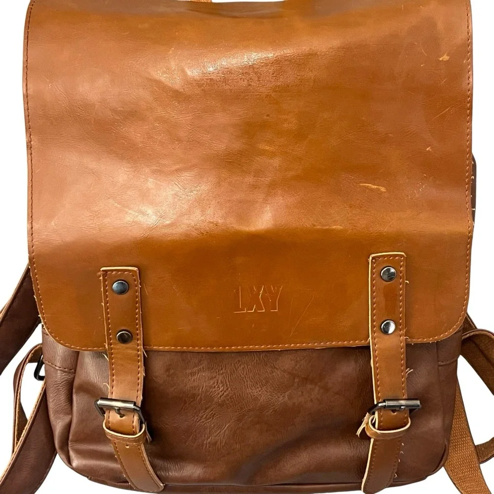 LXY Vegan Leather Backpack Vintage Style Bookbag Unisex